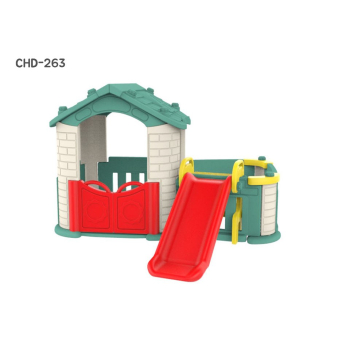 Domek ogrodowy 3w1 dla dzieci Zielony dach + Zjeżdżalnia + Ogródek z płotkiem